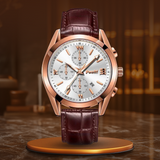 Fadenburg Herren Business Quarzuhr Mit Lederarmband, Datumsanzeige, 3ATM Wasserfest – Rose Weiß