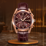 Fadenburg Herren Business Quarzuhr Mit Lederarmband, Datumsanzeige, 3ATM Wasserfest – Rose Braun
