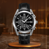 Fadenburg Herren Business Quarzuhr Mit Lederarmband, Datumsanzeige, 3ATM Wasserfest – Silber Schwarz