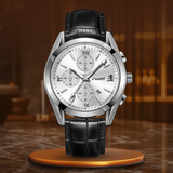 Fadenburg Herren Business Quarzuhr Mit Lederarmband, Datumsanzeige, 3ATM Wasserfest – Silber Weiß