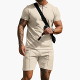 Herren-Poloshirt mit Seitentaschen und strukturierter Oberfläche – Khaki