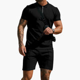 Herren-Poloshirt mit Seitentaschen und strukturierter Oberfläche – Schwarz