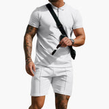 Herren-Poloshirt mit Seitentaschen und strukturierter Oberfläche – Weiß