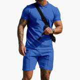 Herren-Poloshirt mit Seitentaschen und strukturierter Oberfläche – Königsblau