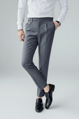 Theodore | Slim-Fit Bundfalten Anzughose – Grau