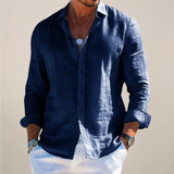 Karlo | Herren Leinen Langarmhemd – Marineblau