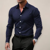 Alistair | Ausgeschnittener Kragen Regular-Fit Langarmhemd – Marineblau