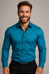 Patrick | Spitzer Kragen Strukturierte Passform Hemd – Turquoise