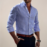 Jeroen | Herren Langarm gestreiftes Hemd – Blau