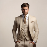 Spencer | Einreihig Strukturiert Dreiteiliges Anzugset – Beige