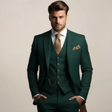 Spencer | Einreihig Strukturiert Dreiteiliges Anzugset – Teal Grün