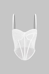 Cecilia | Elegantes Mesh-Korsett-Top mit Kontrastpaspeln – Weiß