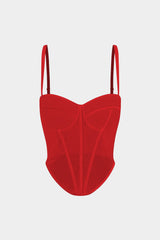 Cecilia | Elegantes Mesh-Korsett-Top mit Kontrastpaspeln – Rot