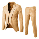 Herren Schlanke Passform Dreiteiliger Anzug – Khaki