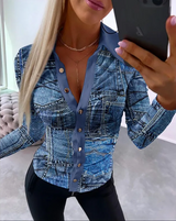 Michelle | Lässiges bequemes Top mit Vintage Print – Blau