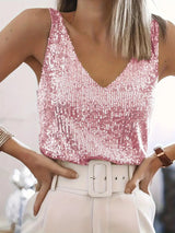 Michelle | Tanktop mit Pailletten und V Ausschnitt – Rosa