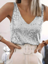 Michelle | Tanktop mit Pailletten und V Ausschnitt – Grau