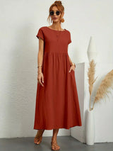 HEIKE™ – FLIESSENDES MIDIKLEID VON ZEITLOSER ELEGANZ – Braun