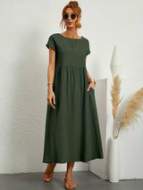 Gabrielle | Fließendes Midi-Kleid zeitloser Eleganz – Olivgrün