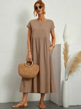 Gabrielle | Fließendes Midi-Kleid zeitloser Eleganz – Khaki