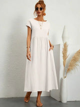 Gabrielle | Fließendes Midi-Kleid zeitloser Eleganz – Weiß