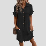 Midi-Kleid Mit Durchgehender Knopfleiste - Flora – Schwarz