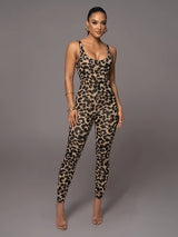 Knöchellanger Damen-Jumpsuit mit ärmellosem Tierprint – Print