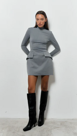 Damen Langarm Mini Etui Kleid – Grau