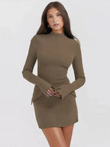 Damen Langarm Mini Etui Kleid – Taupe