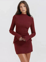 Damen Satin Minikleid mit A-Linien-Schnitt und Eleganter Silhouette – Bordeaux