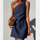 Damen-Minikleid - One-Shoulder - Sommer-Design – Marineblau