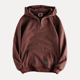 Minimalistisches Hoodie mit Halbzip und Tasche – Braun