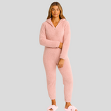 Mirella | Flauschiger Kapuzen-Schlafanzug mit Reißverschluss – Rosa