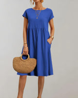 Idalia – Trendiges Kleid aus Baumwollleinen – Blau