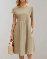 Idalia – Trendiges Kleid aus Baumwollleinen – Khaki