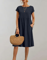 Idalia – Trendiges Kleid aus Baumwollleinen – Marineblau