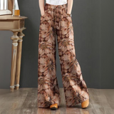 Damen Palazzo Hose Viskose Blumenprint Weit geschnitten Sommer – Orange