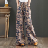 Damen Palazzo Hose Viskose Blumenprint Weit geschnitten Sommer – Blau