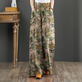 Damen Palazzo Hose Viskose Blumenprint Weit geschnitten Sommer – Grün