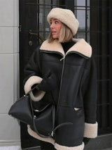 Schwarze Fleece Jacke für Damen | Winter – Schwarz