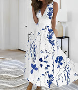Mirethiel – Elegantes Maxikleid mit Blumenmuster – Blau