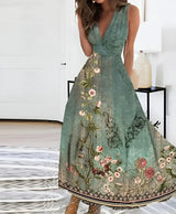 Mirethiel – Elegantes Maxikleid mit Blumenmuster – Grün