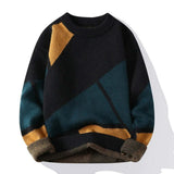 Modischer Strickpullover mit geometrischem Muster – Schwarz