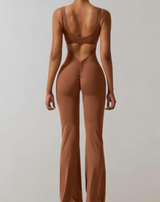 Eleganter Damen-Jumpsuit aus hochwertigem Stauben – Karamell