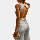 Monica | Glitzernder Sommer-Jumpsuit – Silber