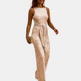 Monica | Glitzernder Sommer-Jumpsuit – Champagner Gold