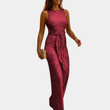 Monica | Glitzernder Sommer-Jumpsuit – Weinrot