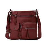 Multifunktionale Damen Tasche – Wasserfeste Schultertasche mit vielen Fächern – Bordeauxrot