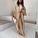 Damen Zweiteiler – Elegante Hemdbluse mit Revers & Weite Hose – Khaki