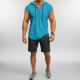 Mouwloos Henley Tanktop - AeroVibe – Dunkles Cyan